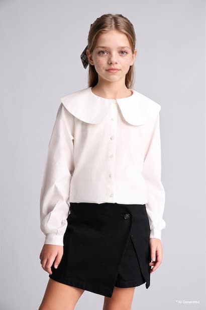 Girl Regular Fit Poplin Long Sleeve Shirt (٣)