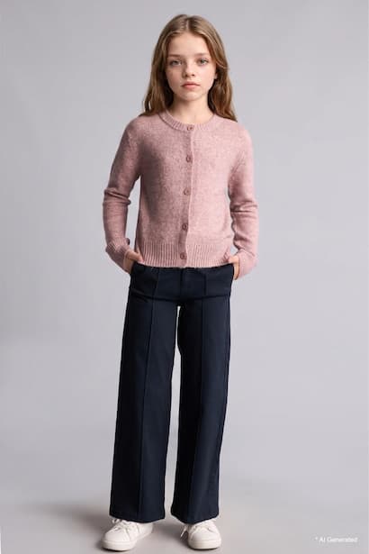 Girl Wide Leg Gabardine Trousers