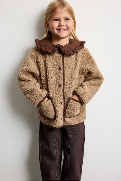 Baby Girl Ruffled Collar Plush Jacket Coat