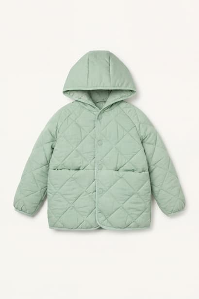 Baby Girl Hooded Quilted Buttons Jacket Coat