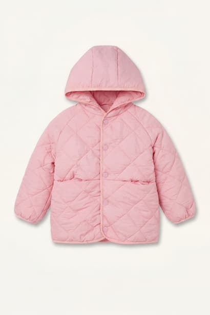 Baby Girl Buttons Hooded Quilted Jacket