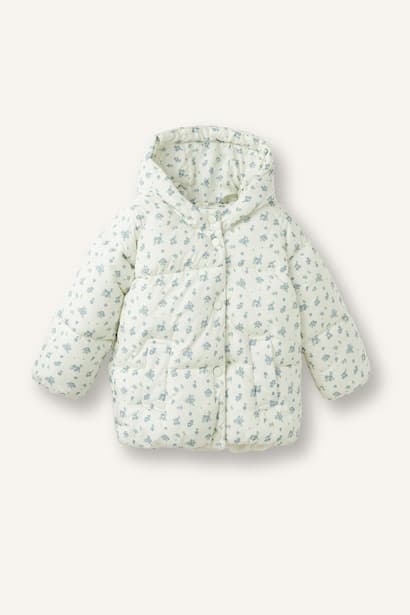Baby Girl Floral Water-Repellent Hooded Puffer Jacket