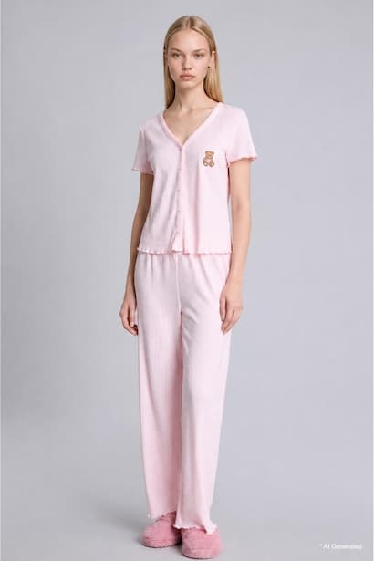 Regular Fit Short Sleeve T-Shirt and Pants Pyjama Set Homewear Set