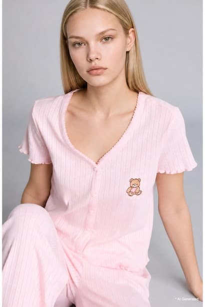 Regular Fit Short Sleeve T-Shirt and Pants Pyjama Set Homewear Set (٣)
