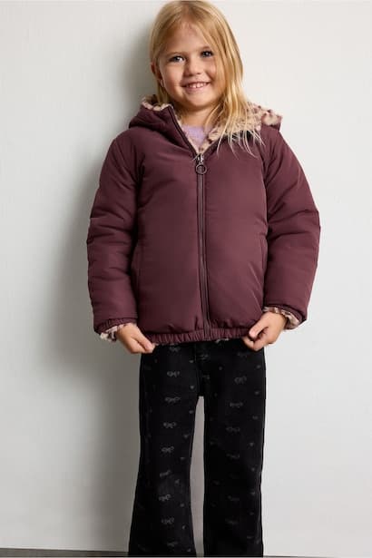 Baby Girl Reversible Faux Fur Lining Hooded Leopard Printed Jacket Coat