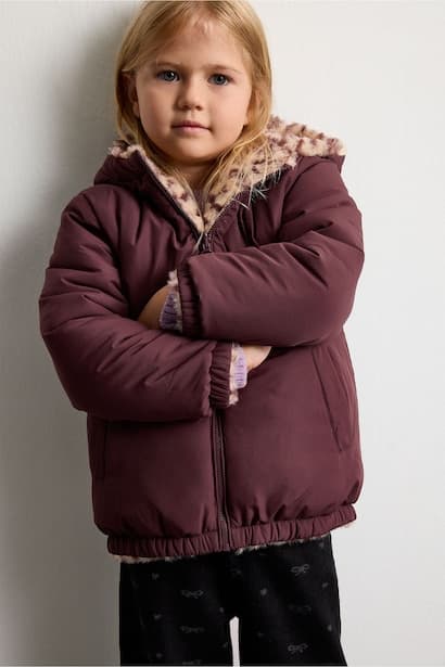 Baby Girl Reversible Faux Fur Lining Hooded Leopard Printed Jacket Coat (٣)