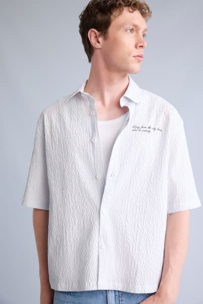 Boxy Fit Shirt Collar Printed Crinkle Short Sleeve Shirt (3)
