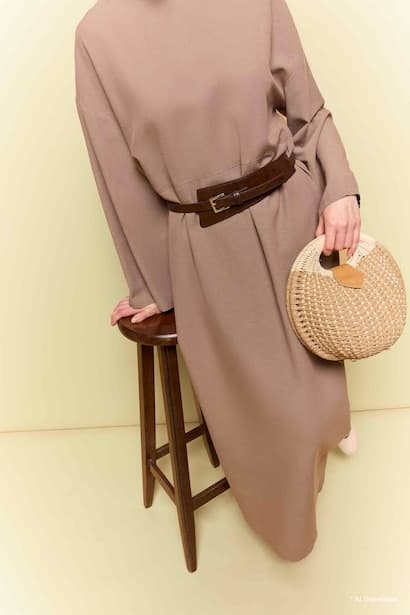 Loose Fit Crew Neck Linen Blended Dress (3)