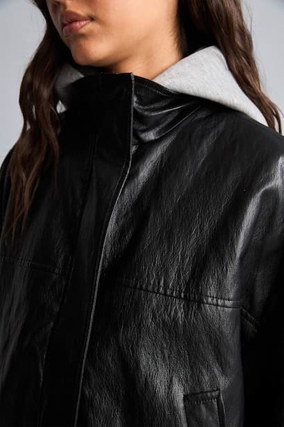 Waterproof Faux Leather Stand Collar Jacket (٤)