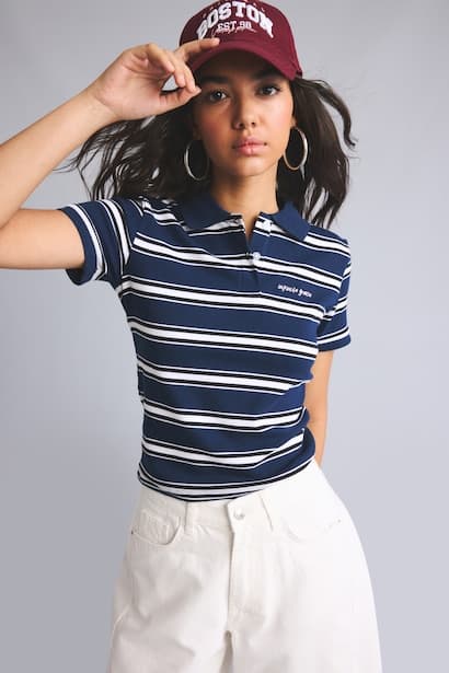 Slim Fit Ribbed Polo Neck Short Sleeve T-Shirt (٣)