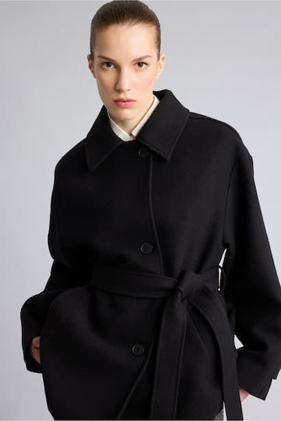 Regular Fit Belted Wool Blend Coat with Button Closure Overcoat (٣)