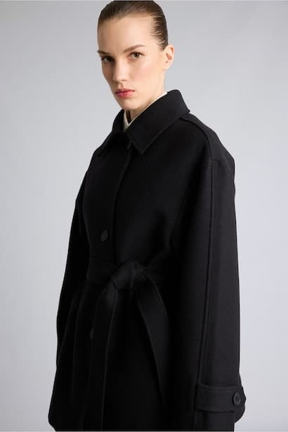 Regular Fit Belted Wool Blend Coat with Button Closure Overcoat (٤)
