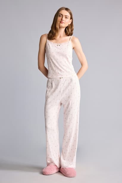 Regular Fit 100% Cotton Strappy Pajama Set Homewear Set