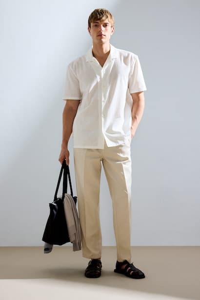 Relaxed Fit 100% Cotton Straight Leg Chino Trousers