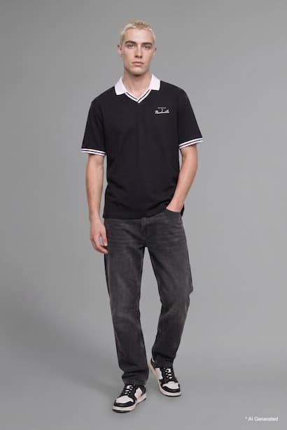 100% Cotton Boxy Fit Embroidered Polo Collar T-Shirt
