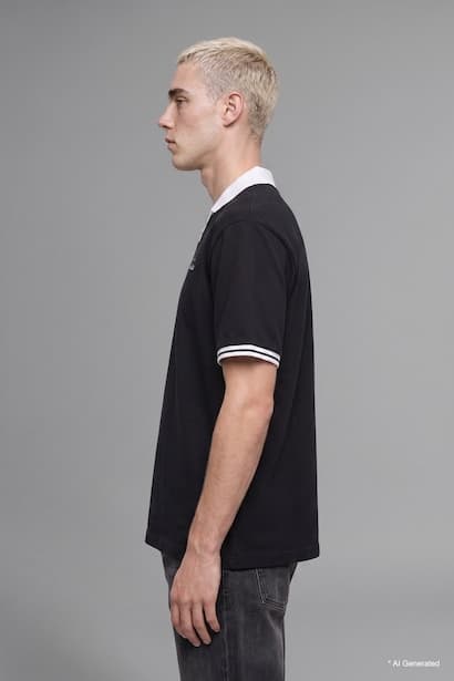 100% Cotton Boxy Fit Embroidered Polo Collar T-Shirt (٣)