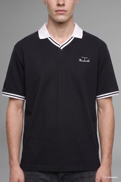 100% Cotton Boxy Fit Embroidered Polo Collar T-Shirt (٤)