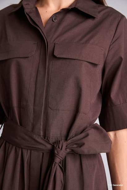 Sleeveless Shirt Collar Poplin Midi Dress (٣)