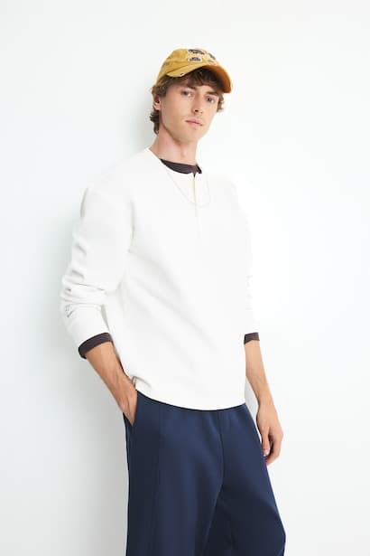 100% Cotton Boxy Fit Waffle Knit Sweatshirt