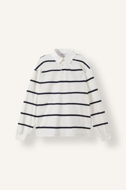 Relaxed Fit 100% Cotton Striped Long Sleeve Polo Collar Sweatshirt