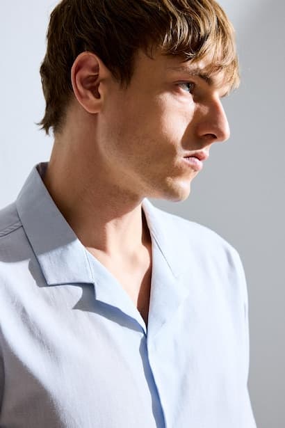 Regular Fit Shirt Collar Linen Blended Short Sleeve Shirt (4)