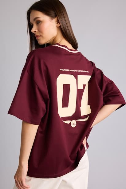 Harry Potter Oversize V-Neck Printed T-Shirt