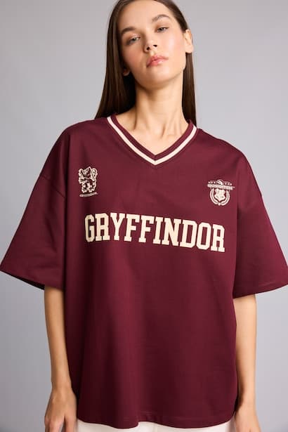 Harry Potter Oversize V-Neck Printed T-Shirt (4)