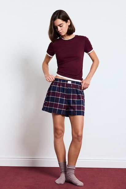 Regular Fit 100% Cotton with Free Bag Plaid Shorts Homewear Set