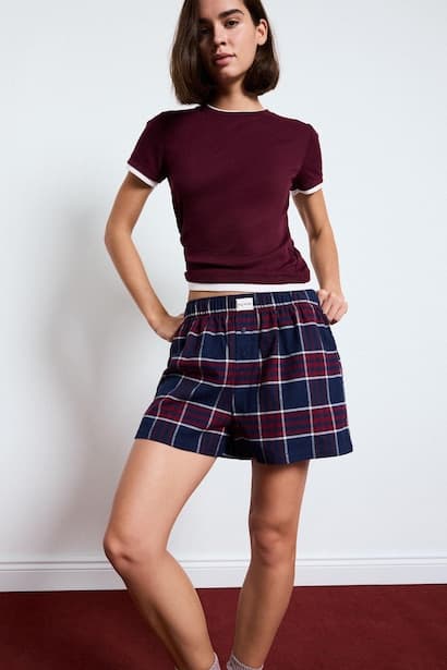 Regular Fit 100% Cotton with Free Bag Plaid Shorts Homewear Set (٣)