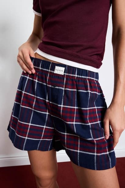 Regular Fit 100% Cotton with Free Bag Plaid Shorts Homewear Set (٤)