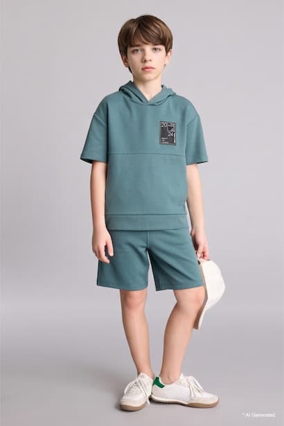 Boy Hooded T-Shirt Shorts 2 Piece Set