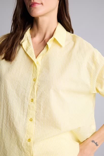 Oversize Fit Shirt Collar Voile Striped Long Sleeve Shirt (4)