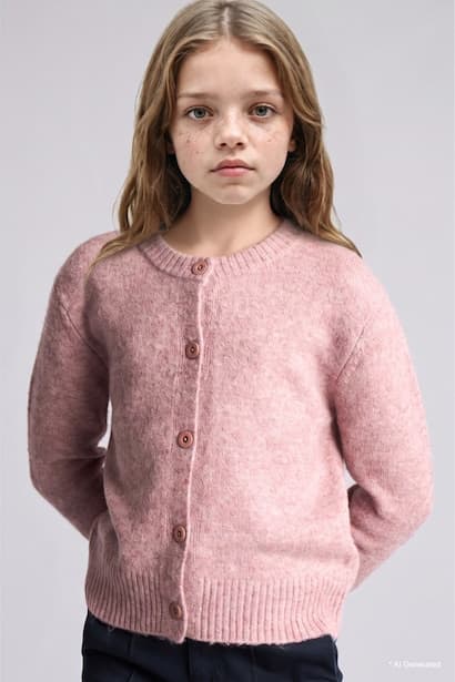 Girl Button-Up Basic Knit Cardigan