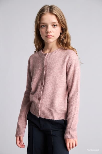 Girl Button-Up Basic Knit Cardigan (٣)