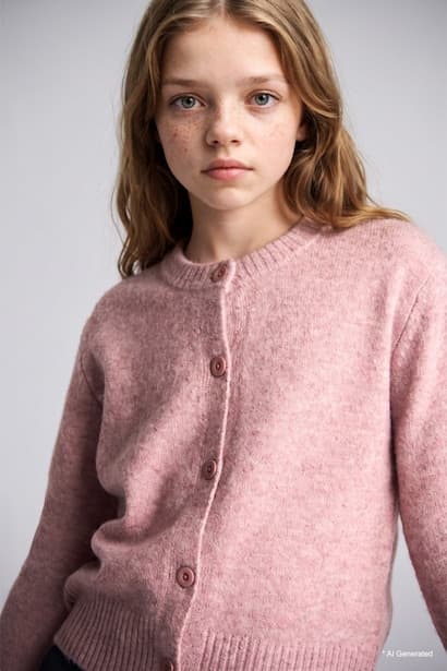 Girl Button-Up Basic Knit Cardigan (٤)
