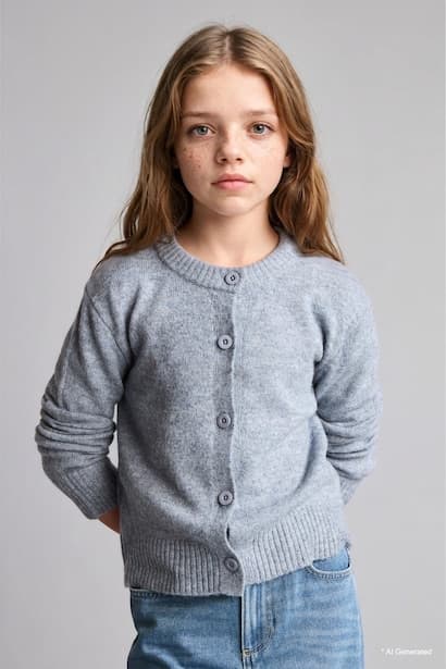Girl Button-Up Basic Knit Cardigan