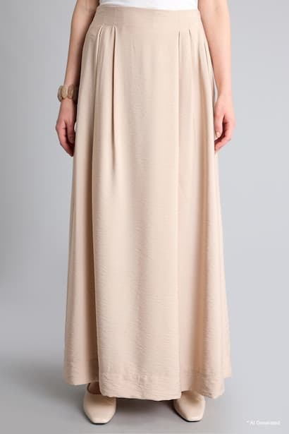Folded Wide Leg Pleated Beige Trousers (4)