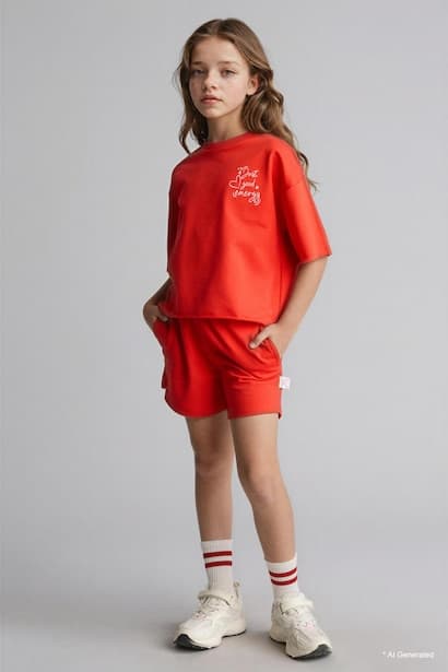 Girl 2 piece Regular Fit T-Shirt Shorts Set (2)
