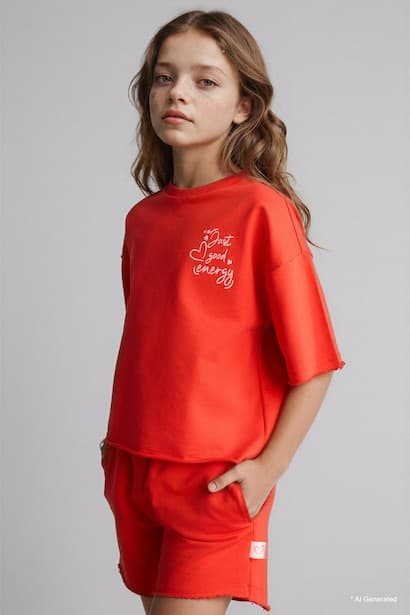 Girl 2 piece Regular Fit T-Shirt Shorts Set (3)