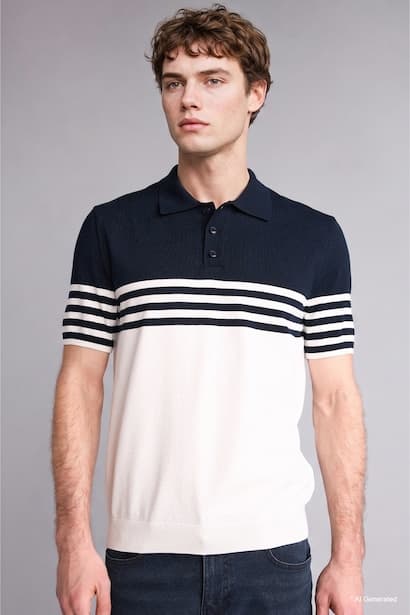 Standard Fit Polo Collar Striped Short Sleeve Polo T-Shirt