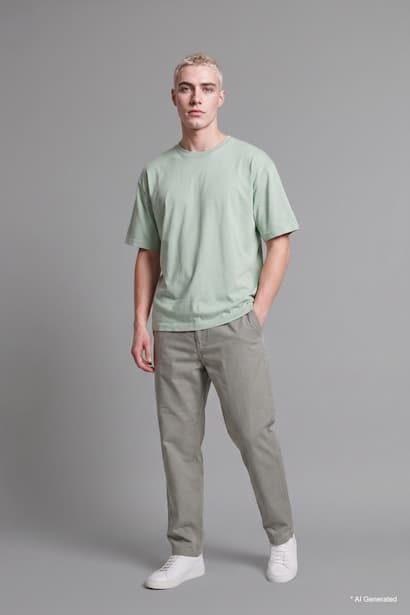 Baggy Fit Khaki Elastic Waist Trousers
