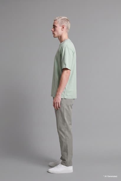 Baggy Fit Khaki Elastic Waist Trousers (٣)