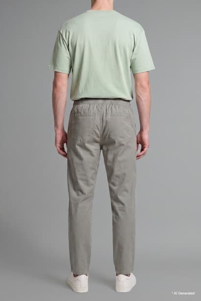 Baggy Fit Khaki Elastic Waist Trousers (٤)