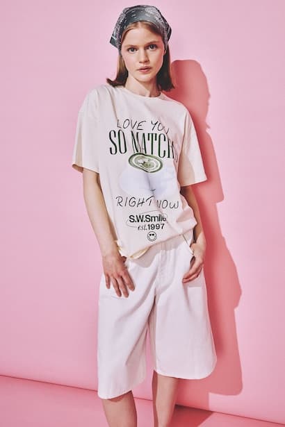 SmileyWorld Print Short Sleeve Oversize T-Shirt (٤)