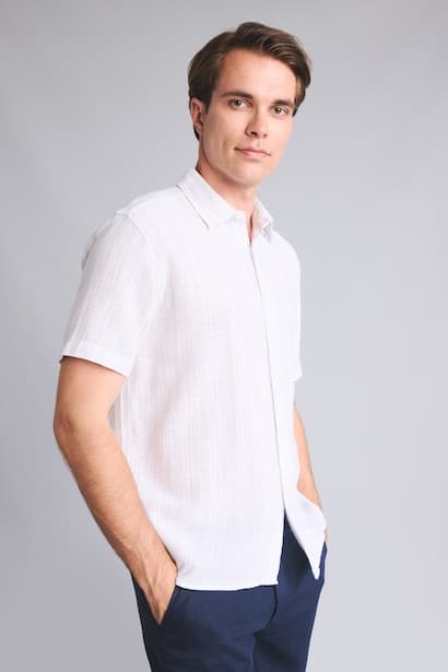 Regular Fit Polo Neck Striped Cotton Shirt