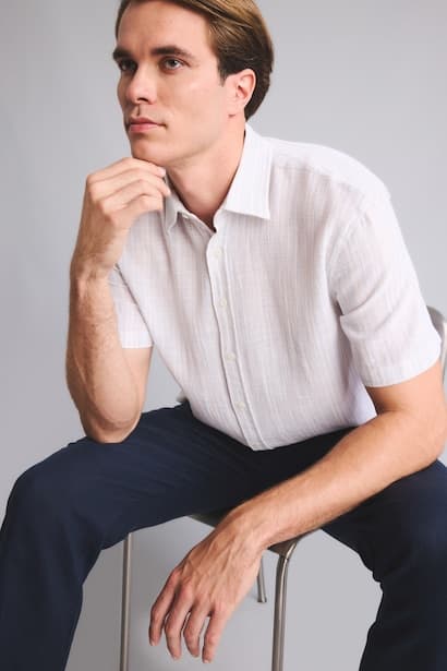 Regular Fit Polo Neck Striped Cotton Shirt (3)