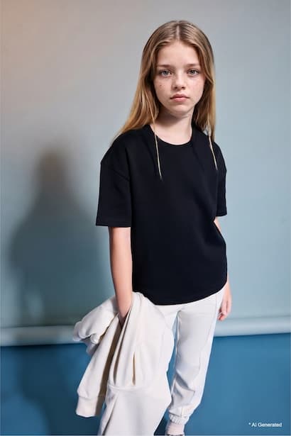 Girl Basic Crew Neck Short Sleeve Dropped Shoulder T-Shirt