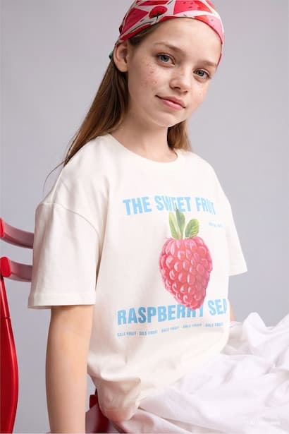 Girl Neck Fruit Print Cotton T-Shirt