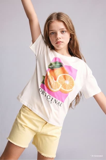 Girl Fruit Print Short Sleeve T-Shirt