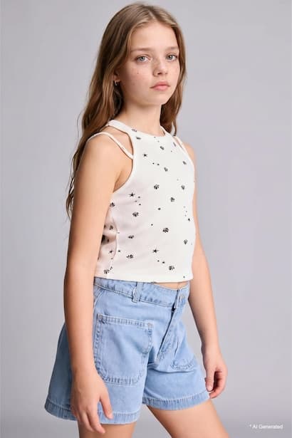 Girl Printed Ribana Tank Top Tank Top & Crop Top